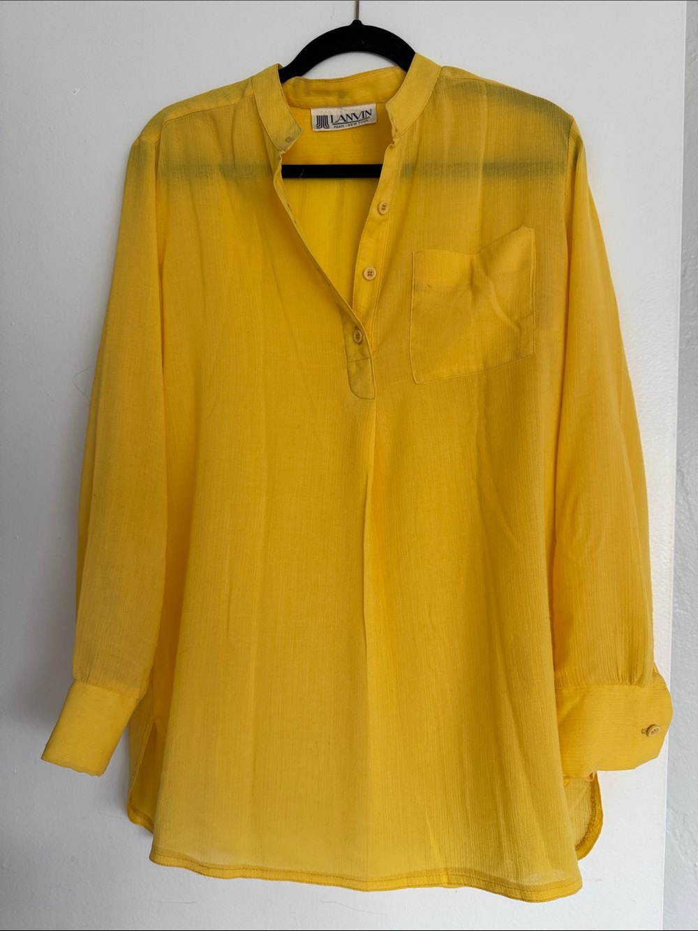 Lanvin Sunny Yellow Button-Neck Lightweight Blouse